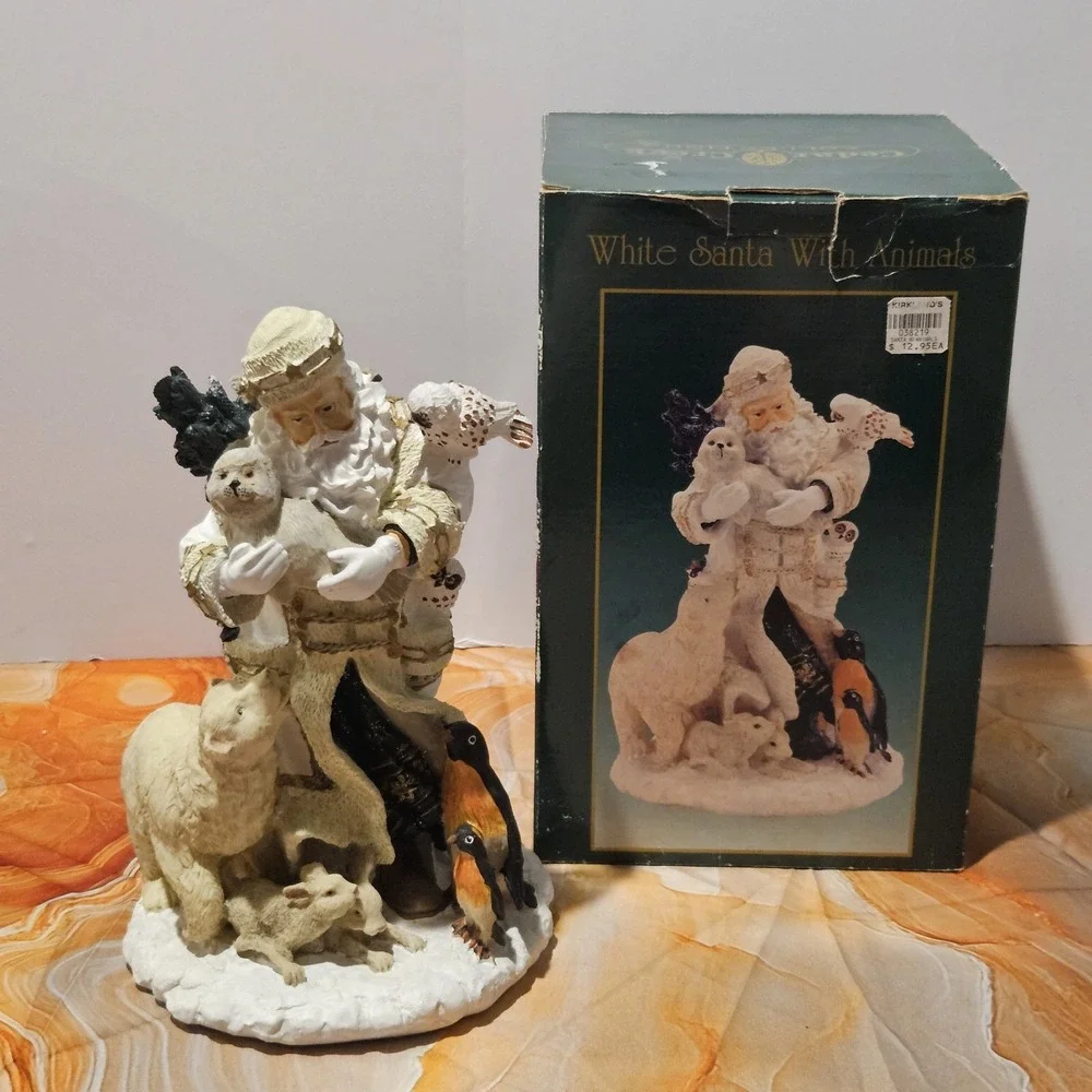 Vintage Kirklands Cedar Creek White Santa With Animals 12